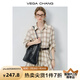 VEGA CHANG連衣裙女2025新款夏季高級感度假風(fēng)休閑格紋設(shè)計感小個子連衣短裙 卡其色格紋 M