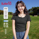 班尼路（Baleno）U領(lǐng)開扣短袖T恤女2025夏季新款抽褶時尚薄款緊身短款修身顯瘦上衣