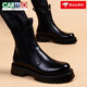 卡帝樂(lè )鱷魚(yú)（CARTELO）秋冬皮靴男真皮英倫風(fēng)潮流黑色中筒馬丁靴內增高套腳透氣高筒男鞋 黑色 內增高（單） 42