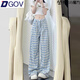 DGOV藍色格子休閑褲女秋季2025新款春秋薄款寬松闊腿褲高腰垂感山本褲 【格子褲】zt【褲子女/褲子女款 M 55kg/M