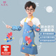 久愛(ài)久兒童圍裙袖套畫(huà)畫(huà)衣套裝幼兒園小學(xué)生寶寶罩衣吃飯防水防臟防濺衣 升級可擦手圍裙+袖套 恐龍藍色 L碼（建議6-12歲）