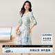 尚都比拉[100%桑蠶絲]夏季短袖真絲連衣裙女V領(lǐng)高級(jí)感氣質(zhì)印花裙 花色 L