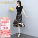 NOSSKISS奢侈高檔品牌雪紡連衣裙女夏季2025年新款碎花氣質(zhì)收腰顯瘦裙子 黑色 L 【106-115斤】