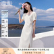 香影【防曬小白裙】香影方領(lǐng)連衣裙女泡泡袖2025夏季新款氣質(zhì)法式裙子 白色 S 155/80A/85-95斤