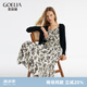 歌莉婭（GOELIA）女裝連衣裙女碎花吊帶裙短開衫夏季流行氣質(zhì)兩件套裝裙1C2RAB600 82D杏底黑山茶花印花 L (170)