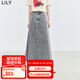 LILY【商場同款】夏新款復(fù)古水洗牛仔A型簡約半身裙中長款 509深灰 M
