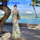 MISS YINER法式絕美吊帶長(zhǎng)裙海邊度假綠色印花連衣裙海島裙三亞拍照沙灘裙子 半城綠樹 S