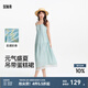 森馬（Semir）連衣裙女肌理條紋蛋糕裙甜美元氣2025新款夏度假風(fēng)蕾絲吊帶裙 藍色調00388 2XL