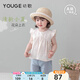 幼歌（YOUGE）夏季嬰幼兒清花朵小飛袖T恤純棉舒適清涼寶寶上衣 米白 100 cm