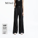 MO&Co.【涼感】休閑褲運(yùn)動風(fēng)松緊高腰寬松直筒戶外時裝摩安珂 黑色 S 160