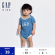 Gap嬰兒夏季純棉撞色信封領(lǐng)短袖連體衣兒童裝爬服505556 藍(lán)色 90cm(18-24月) 亞洲尺碼