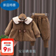 米琪小鴨鴨女寶寶棉衣加厚秋冬裝小香風(fēng)棉服套裝冬季小童保暖韓版棉襖套 XT 0210加棉套裝咖色 73