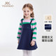 英氏（YEEHOO）兒童裙子秋季女童長(cháng)袖連衣裙假兩件加絨保暖連衣裙