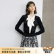 顏域黑色假兩件針織衫女士2024新款春裝法式復(fù)古氣質(zhì)短款系帶上衣 黑色 L