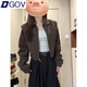 DGOV早秋外套女2025新款棕色短款?yuàn)A克上衣初秋美拉德穿搭慵懶風(fēng)棒球服 棕色外套zt S 【80-95斤】
