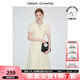VEGA CHANG【單件送項鏈】泡泡袖連衣裙女2025夏季新款收腰顯瘦法式長(cháng)裙 杏仁黃 M