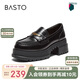 百思圖25春簡(jiǎn)約復(fù)古學(xué)院風(fēng)樂福鞋粗跟女單鞋VXA03AA5 黑色 36