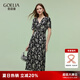 歌莉婭碎花連衣裙女夏2025新款法式獨(dú)特漂亮扭結(jié)小裙子1E4L4K3R0 83D黑底米白山茶花印花 M