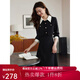 熙世界sllsky赫本小香風(fēng)紅色連衣裙女2025春季新款氣質(zhì)襯衫領(lǐng)假兩件裙子 摩登黑 M