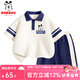 巴布豆男童套裝2025夏季新款兒童POLO短袖兩件套活力撞色學(xué)院風(fēng)透氣夏裝 米拼藏藍(lán) 巴布友好標(biāo)X_3 130