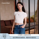 Calvin KleinJeans25春夏新款女士簡約刺繡時尚ck辣妹正肩羅紋短袖T恤47AB212