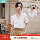 茵曼（INMAN）花邊純色v領(lǐng)襯衫女裝2025夏季新品泡泡袖短袖上衣 珍珠白 M