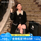 西遇中長款赫本風外套女2024年秋季新款保暖小香風毛呢外套上衣 黑色   S