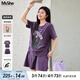 MsShe【重工珠片刺繡套裝】大碼女裝2025夏裝胖mm抽褶短袖T恤短褲 帝王紫色現(xiàn)貨 2XL
