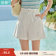 茵曼（INMAN）2025夏女新款時(shí)尚休閑百搭純色花苞舒適遮胯顯瘦A字短褲 云朵白 S