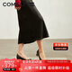 康莉（COMELY）[時裝周同款]方扣單鞋女春季粗跟氣質(zhì)漆皮通勤高跟鞋 黑色 38 