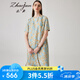 兆君2024春夏真絲新款時(shí)尚復(fù)古印花連衣裙女短袖桑蠶絲裙子 藍(lán)色印花 2XL