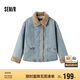 森馬（Semir）牛仔棉服女拼接毛領美式復古2024冬寬松毛邊夾克街頭109724108017