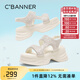 千百度 C°BANNER女鞋夏季氣質(zhì)外穿百搭沙灘涼鞋女輕盈厚底增高顯瘦透氣涼鞋女 米色 38