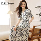 Z.R.Zoro奢侈品連衣裙女2025夏季新款法式收腰氣質(zhì)雪紡長裙蝴蝶碎花連衣裙 白色 M