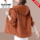 啄木鳥(niǎo)品牌女裝燈芯絨連帽短外套顯瘦2025年秋冬季新款休閑百搭保暖上衣 焦糖色外套【版 不起球】 3XL 建議140-155斤