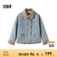 森馬（Semir）牛仔棉服女拼接毛領(lǐng)美式復(fù)古2024冬寬松毛邊夾克街頭潮流 牛仔淺中藍88601 XXL 175/96A