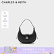 CHARLES&KEITH三角扣新月包腋下包單肩包包女包女友生日七夕禮物CK2-50271205 Noir黑色 S