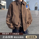 Lee Srtroi假兩件夾克男寬松美式工裝飛行員上衣春秋新款男生棒球服男士外套 棕色 XL （建議120-140 斤）