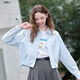 betu女裝秋季新款短外套100%棉薄款休閑襯衫外套女2507T33 藍色 S