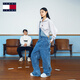 TOMMY JEANS【工裝闊腿】秋冬女美式潮流大口袋刺繡直筒牛仔背帶褲 牛仔藍(lán)1A5 S