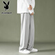 花花公子（PLAYBOY）休閑褲男春秋季潮流純色直筒褲拖地褲垂感長(cháng)褲舒適男裝百搭寬松褲 淺灰色 M （推薦90-115斤）