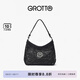 GROTTO個(gè)樂(lè)經(jīng)典黑石hobo包大小號(hào)植鞣綿羊皮腋下單肩斜挎軟包七夕禮物 經(jīng)典黑 銀標(biāo)S