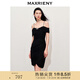 MAXRIENY【浪漫上新-商場(chǎng)同款】精致派對(duì)抽褶一字肩吊帶連衣裙 黑色 L 03/38