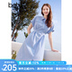 百圖betu女裝2025夏季新款綁帶調節通勤美學(xué)條紋連衣裙裙子女2504D02 藍白條 M