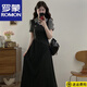 羅蒙（ROMON）法式假兩件Polo領(lǐng)短袖連衣裙2025夏新款大碼胖mm收腰顯瘦氣質(zhì)長裙 黑色 L 建議110-125斤