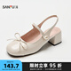 三福女單鞋夏季簡約瑪?shù)铝涨Ы痫L(fēng)高跟方頭時尚淑女鞋840854 米色 38