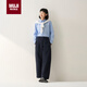 無(wú)印良品（MUJI）女式 絲光斜紋 桶型寬版褲 黑色 L