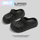 潮韻月厚底洞洞鞋男款外穿夏季新款防滑耐磨沙灘防臭踩屎感拖鞋男士 黑色輕盈簡(jiǎn)約款軟底舒適除臭防滑 36 -37【標準尺碼】
