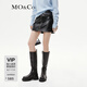 MO&Co.2023冬新品搖滾高腰針織布底素皮A字短裙半身裙MBC4SKT003moco 黑色-第2批 S 160