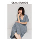 CEJIASTUDIOS進口涼感三醋酸法式通勤度假風(fēng)碎花顯瘦長款連衣裙25夏新款 灰藍矢車菊 M 現(xiàn)貨商品